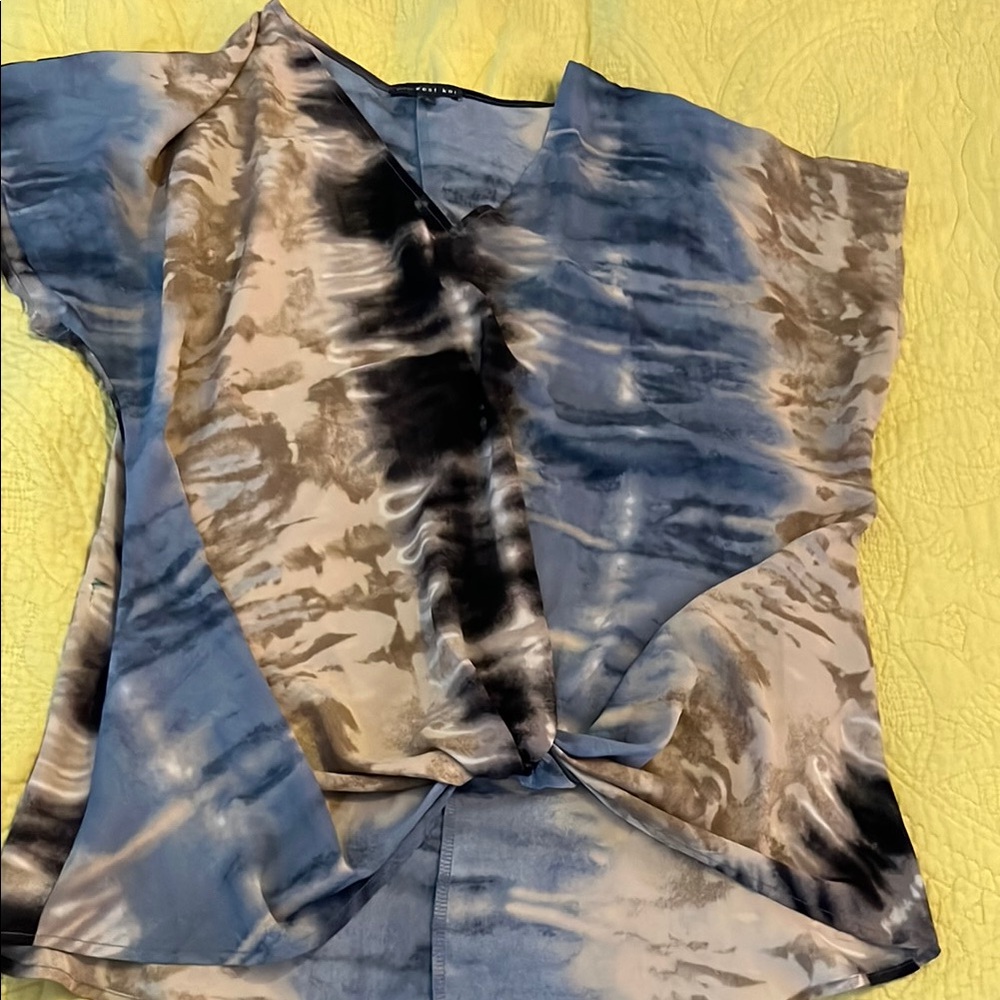 Blue, Black and Tan Tie Dye Women's Blouse